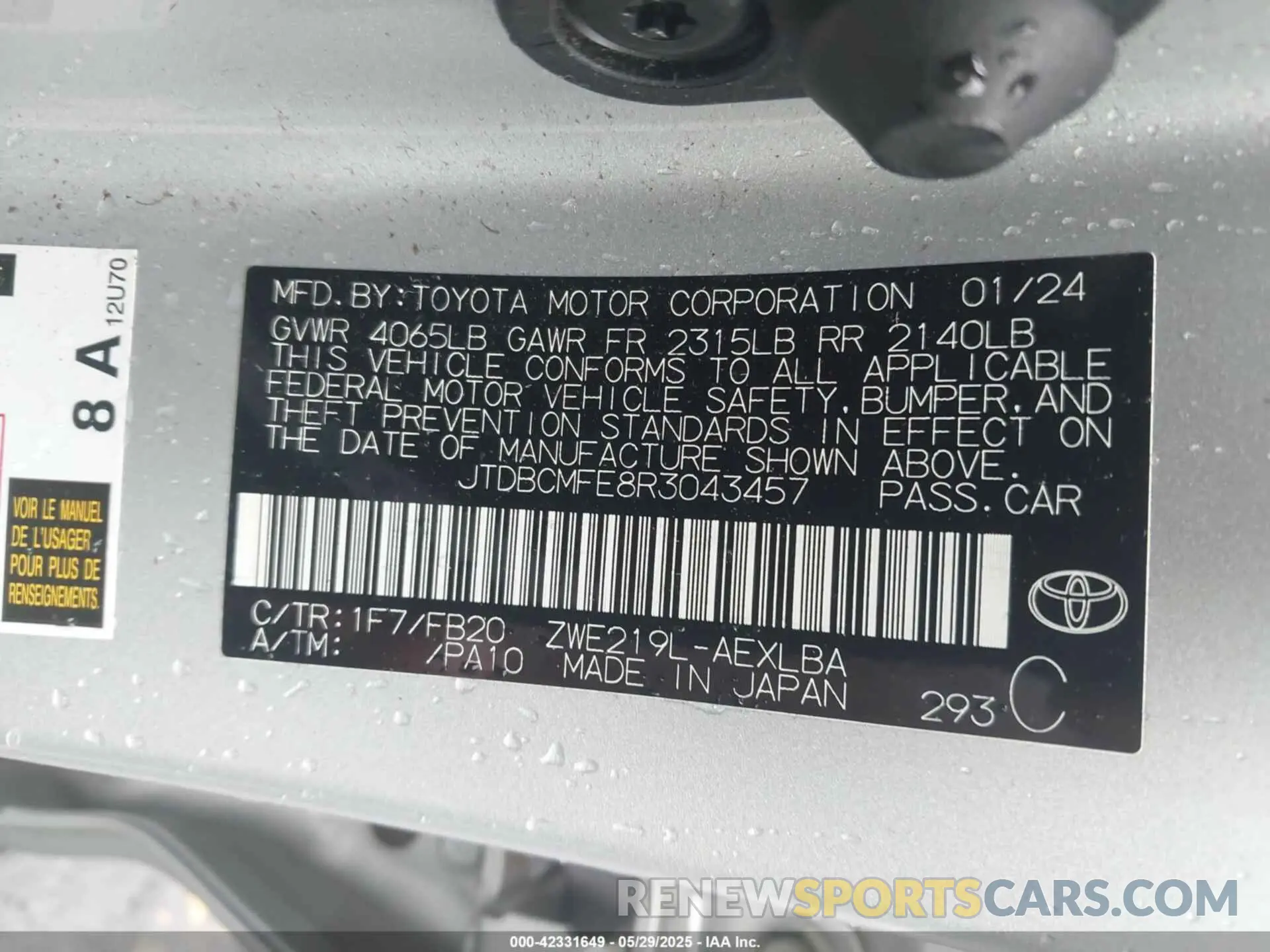 9 Photograph of a damaged car JTDBCMFE8R3043457 TOYOTA COROLLA 2024