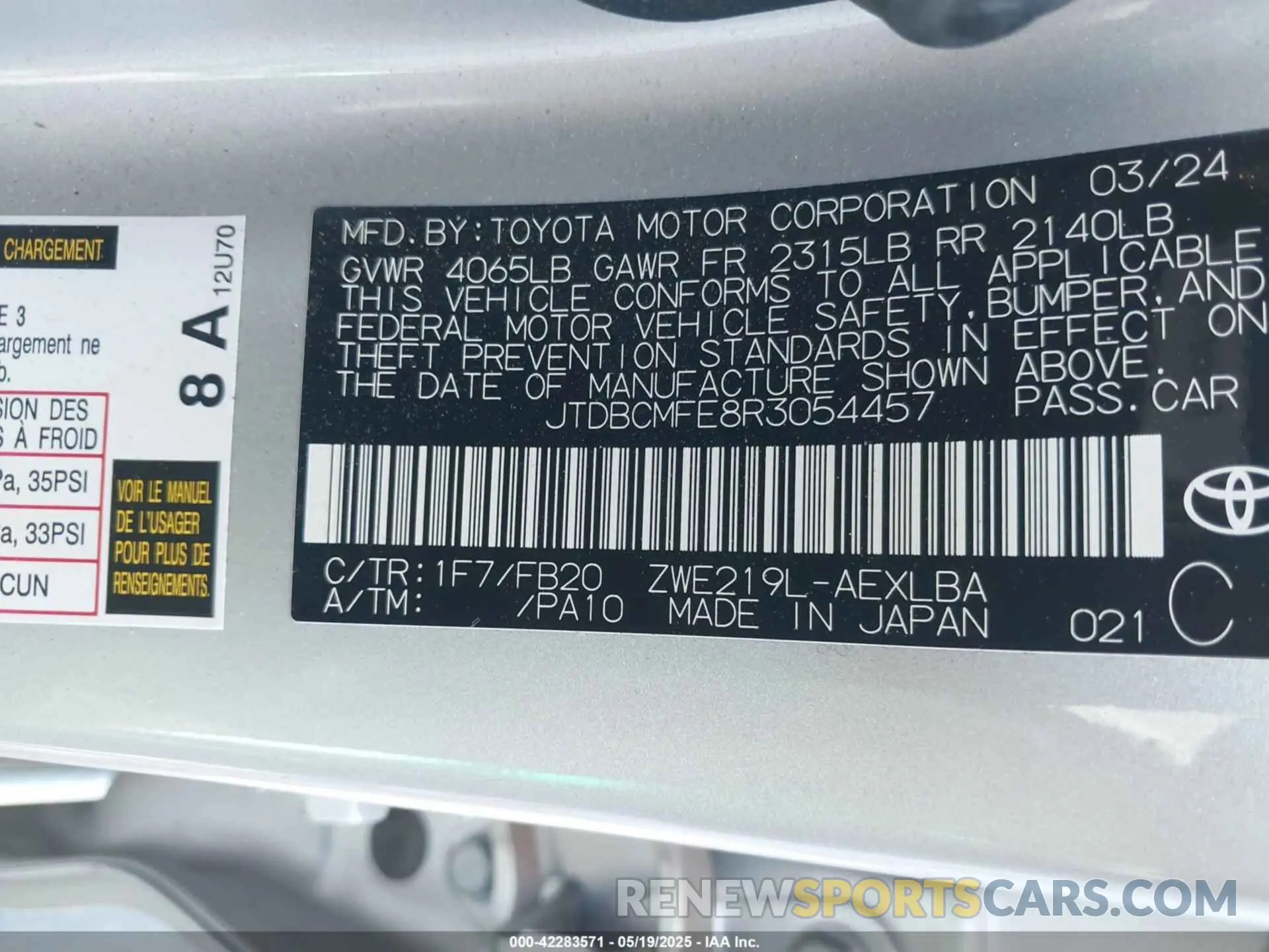 9 Photograph of a damaged car JTDBCMFE8R3054457 TOYOTA COROLLA 2024