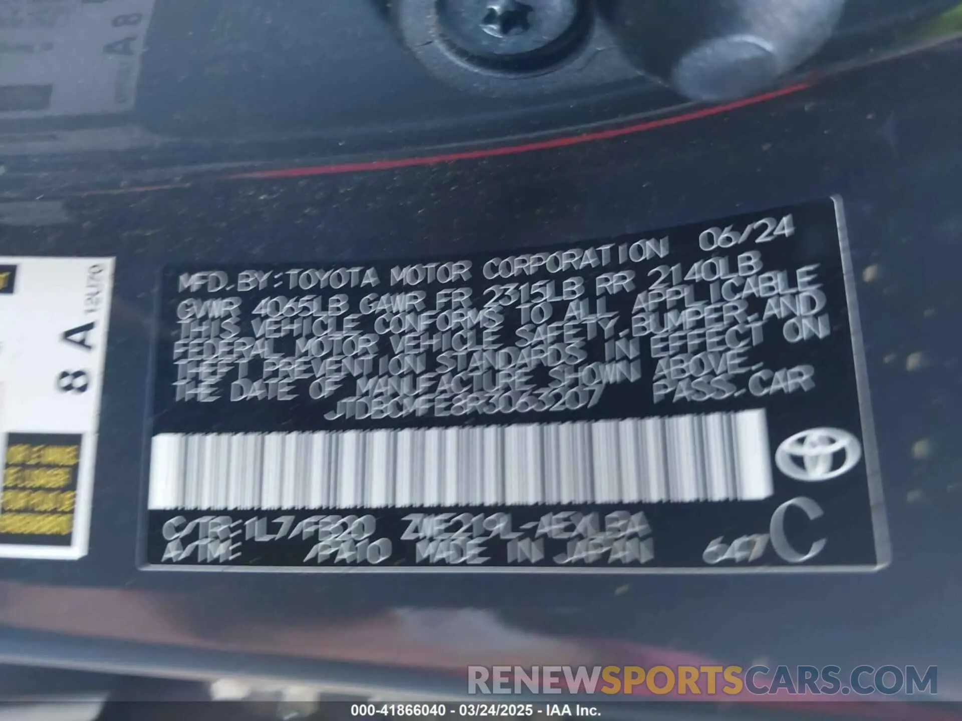 9 Photograph of a damaged car JTDBCMFE8R3063207 TOYOTA COROLLA 2024