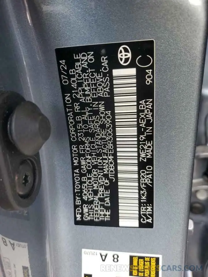 12 Photograph of a damaged car JTDBCMFE8R3063904 TOYOTA COROLLA 2024