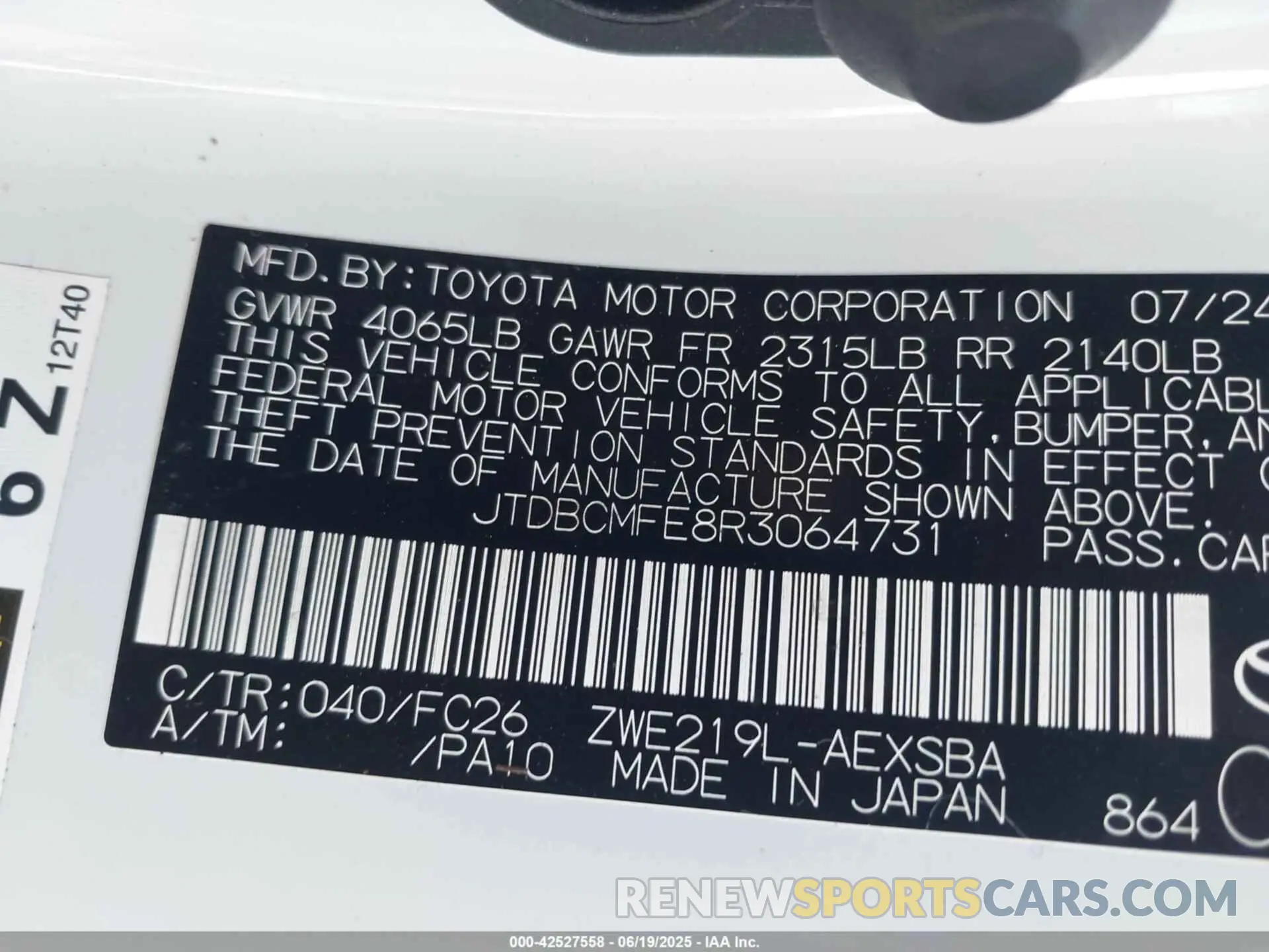 9 Photograph of a damaged car JTDBCMFE8R3064731 TOYOTA COROLLA 2024