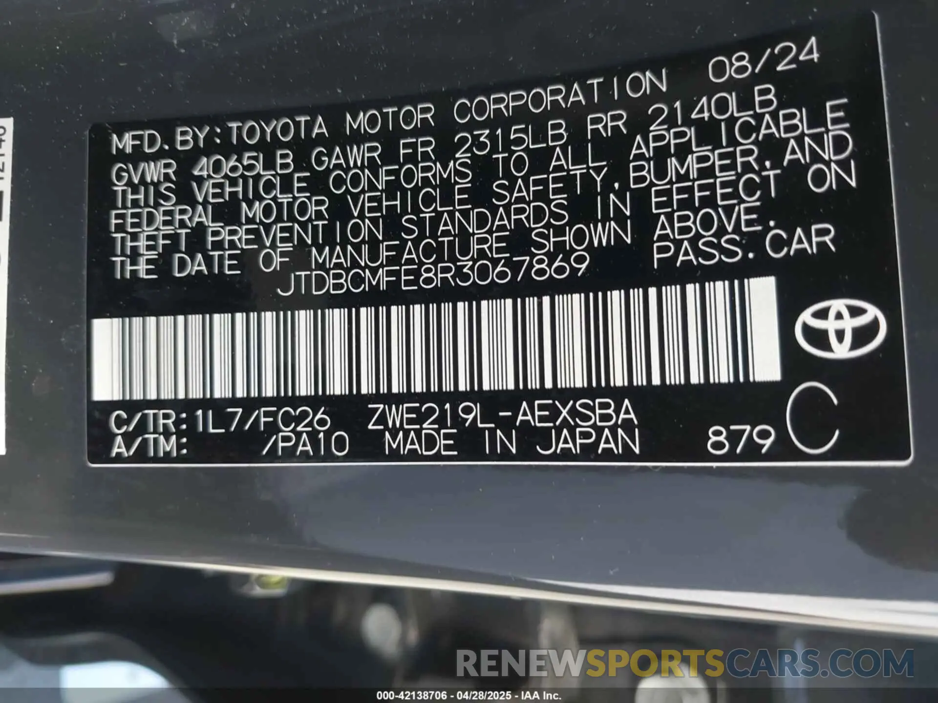 9 Photograph of a damaged car JTDBCMFE8R3067869 TOYOTA COROLLA 2024