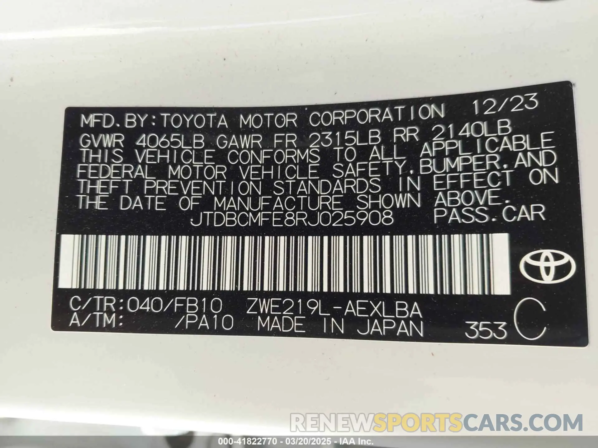 9 Photograph of a damaged car JTDBCMFE8RJ025908 TOYOTA COROLLA 2024
