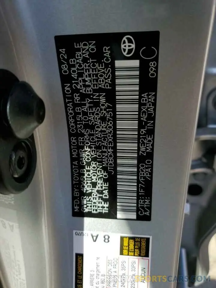 15 Photograph of a damaged car JTDBCMFEXR3067517 TOYOTA COROLLA 2024