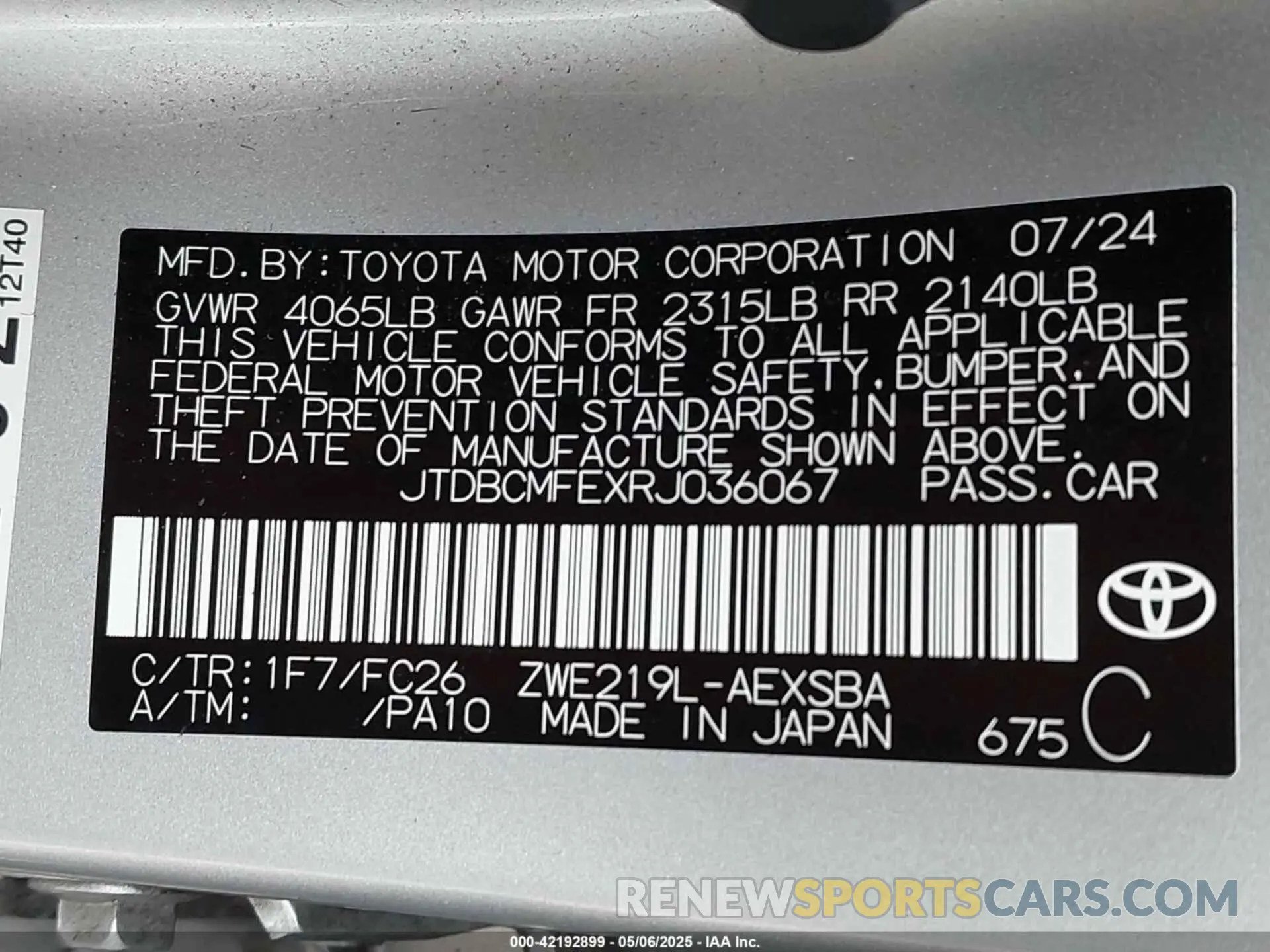 9 Photograph of a damaged car JTDBCMFEXRJ036067 TOYOTA COROLLA 2024