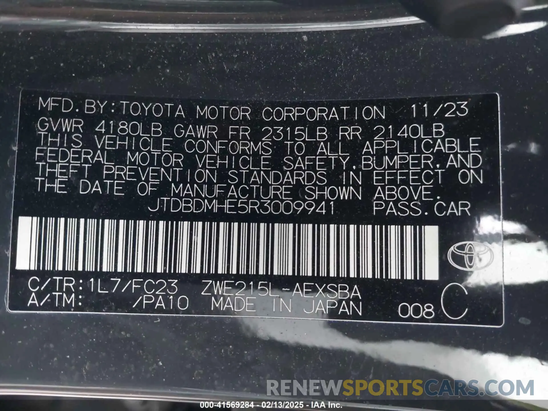 9 Photograph of a damaged car JTDBDMHE5R3009941 TOYOTA COROLLA 2024