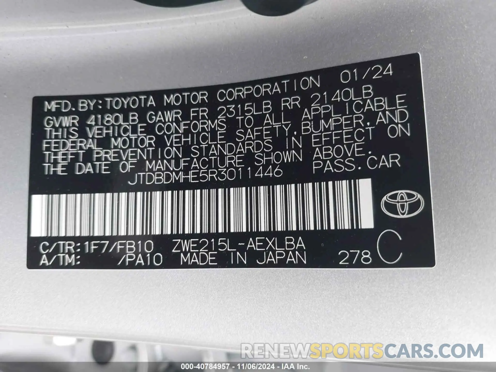 9 Photograph of a damaged car JTDBDMHE5R3011446 TOYOTA COROLLA 2024