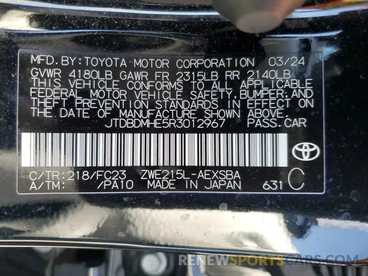 15 Photograph of a damaged car JTDBDMHE5R3012967 TOYOTA COROLLA 2024