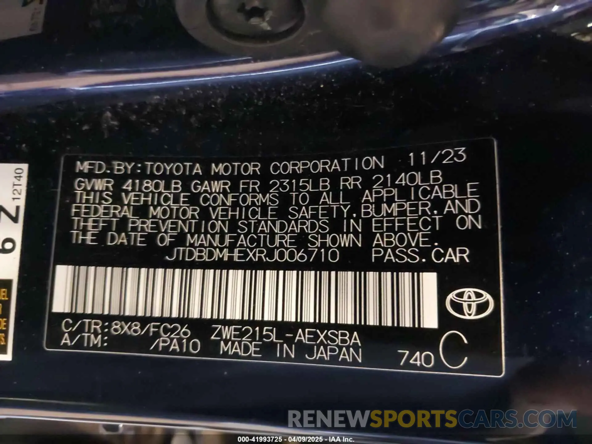 9 Photograph of a damaged car JTDBDMHEXRJ006710 TOYOTA COROLLA 2024