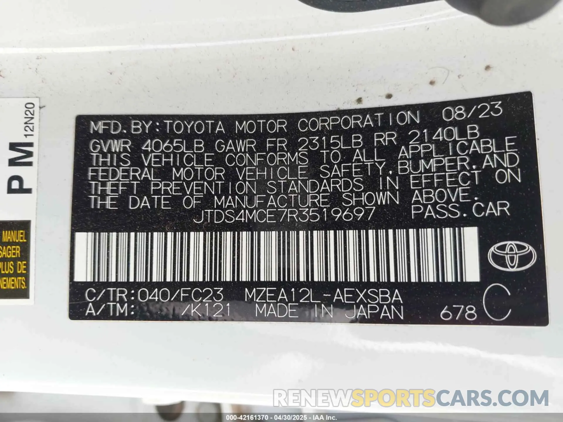 9 Photograph of a damaged car JTDS4MCE7R3519697 TOYOTA COROLLA 2024