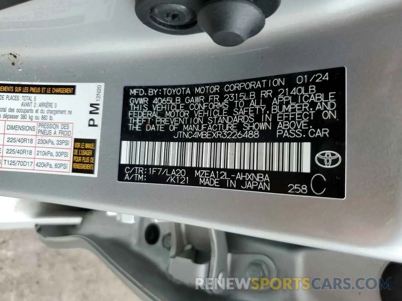 12 Photograph of a damaged car JTNC4MBEXR3226488 TOYOTA COROLLA 2024