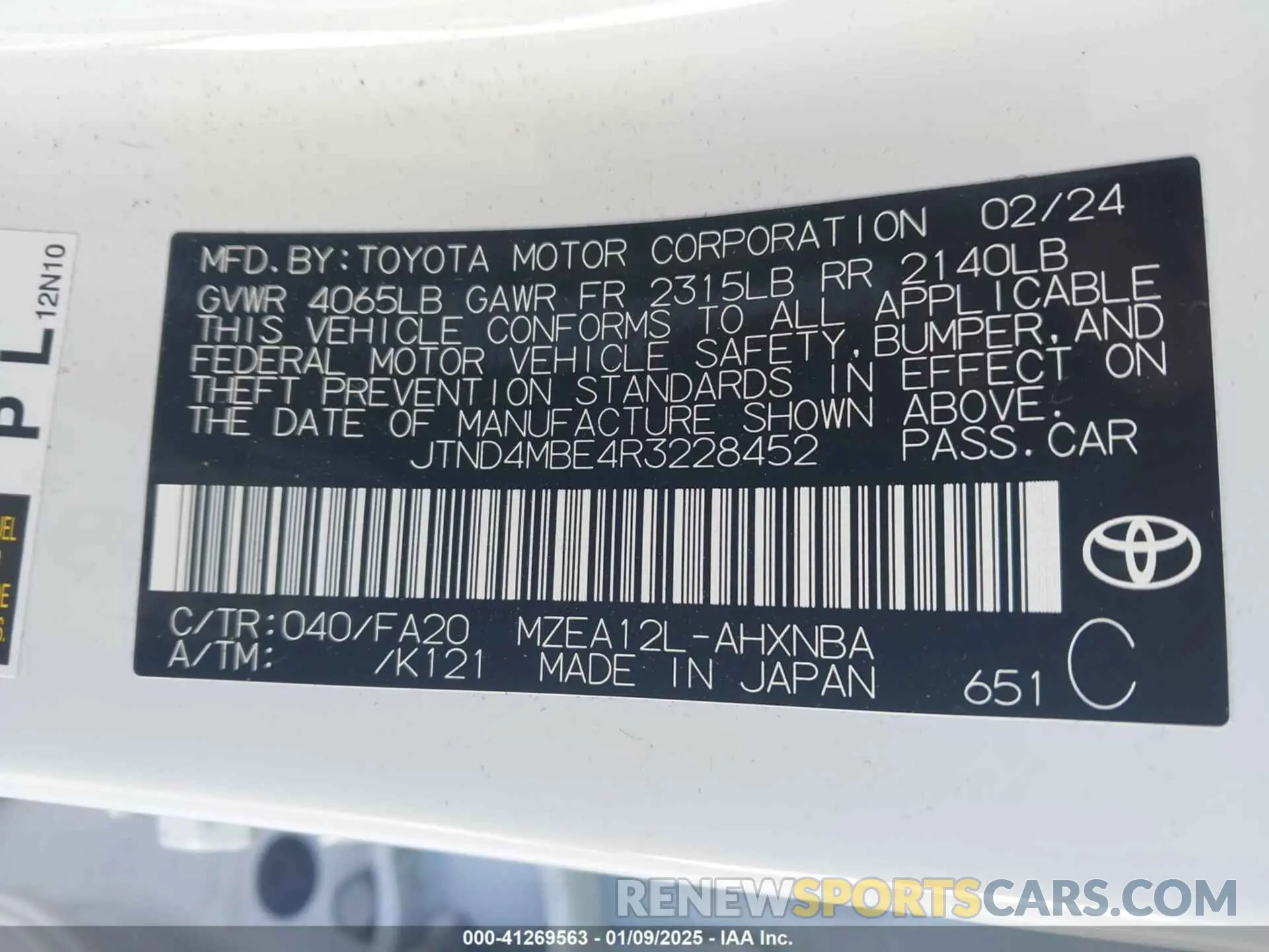 9 Photograph of a damaged car JTND4MBE4R3228452 TOYOTA COROLLA 2024