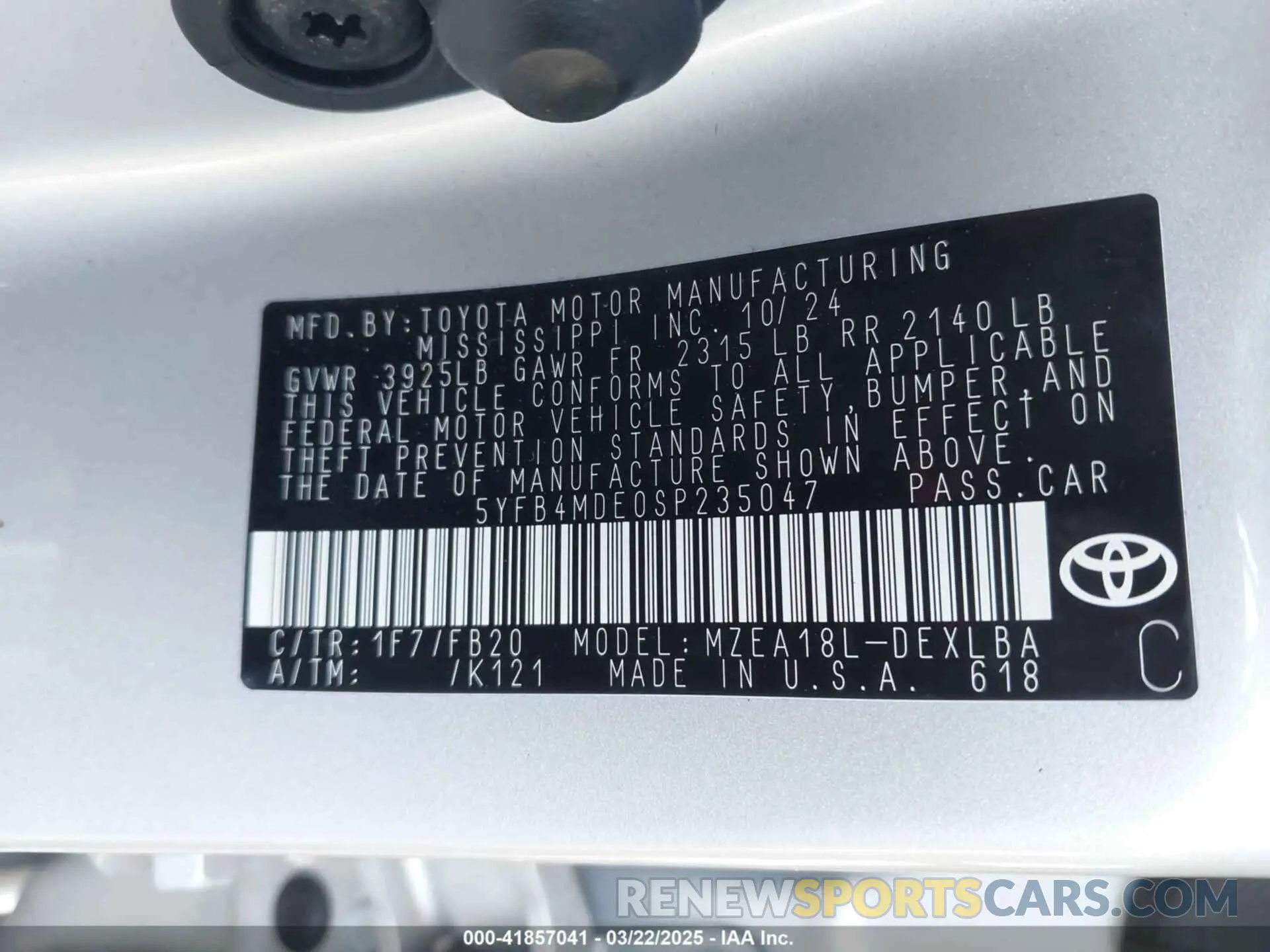 9 Photograph of a damaged car 5YFB4MDE0SP235047 TOYOTA COROLLA 2025
