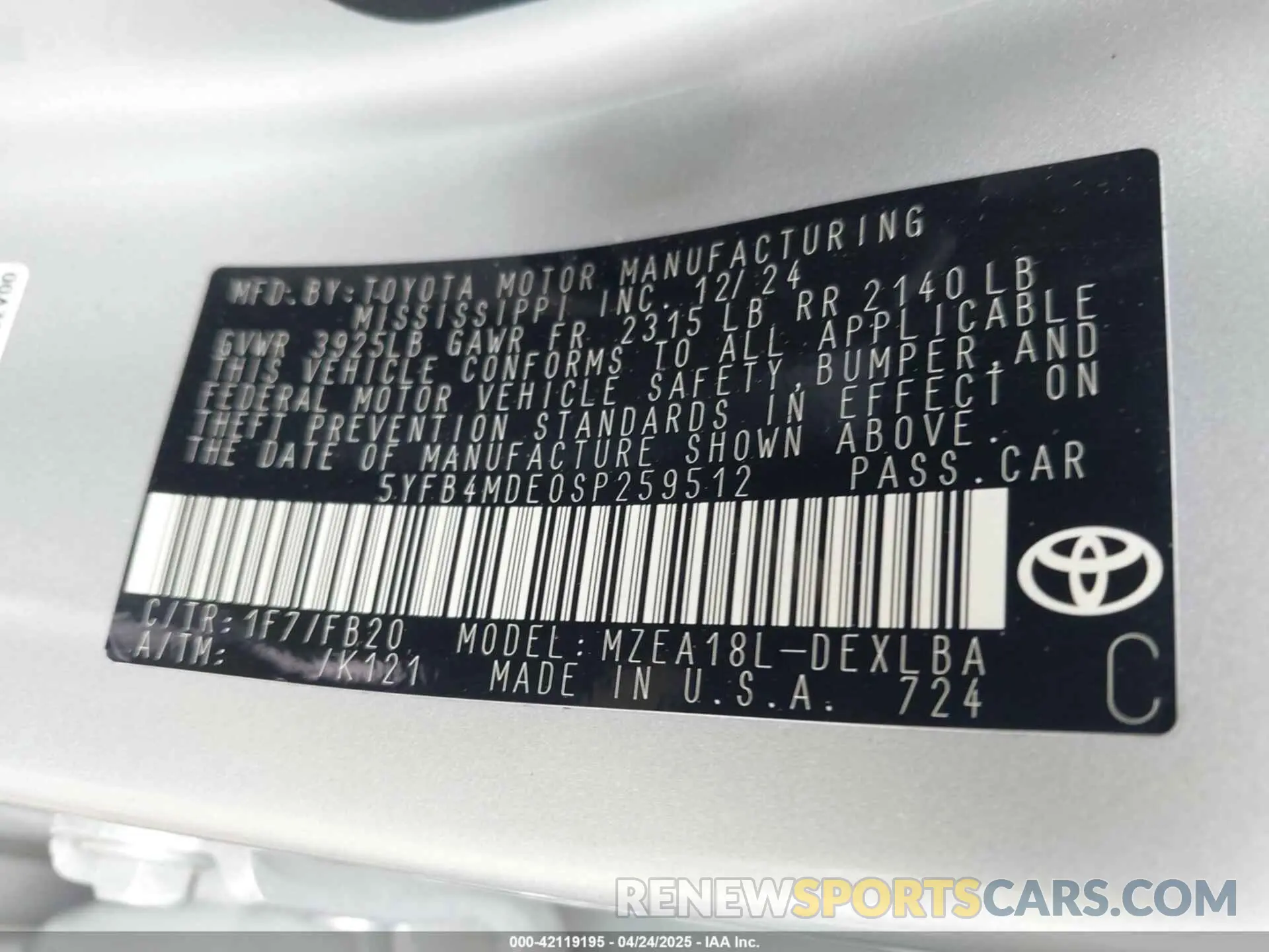 9 Photograph of a damaged car 5YFB4MDE0SP259512 TOYOTA COROLLA 2025