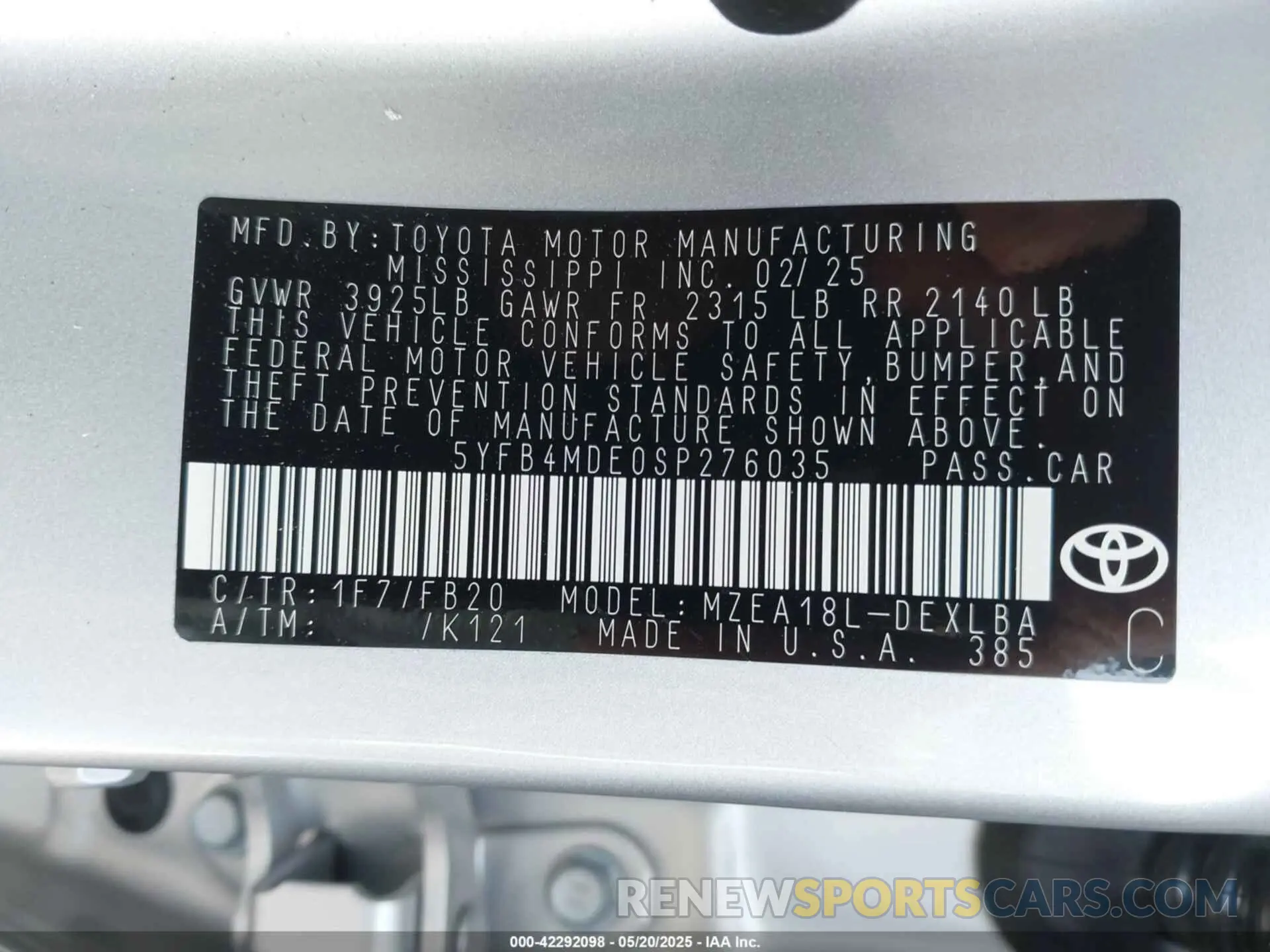 7 Photograph of a damaged car 5YFB4MDE0SP276035 TOYOTA COROLLA 2025