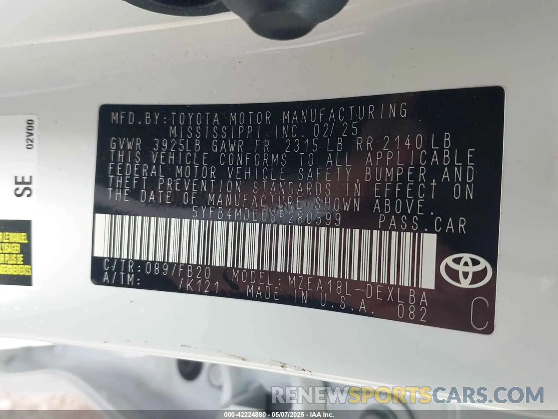 9 Photograph of a damaged car 5YFB4MDE0SP280599 TOYOTA COROLLA 2025