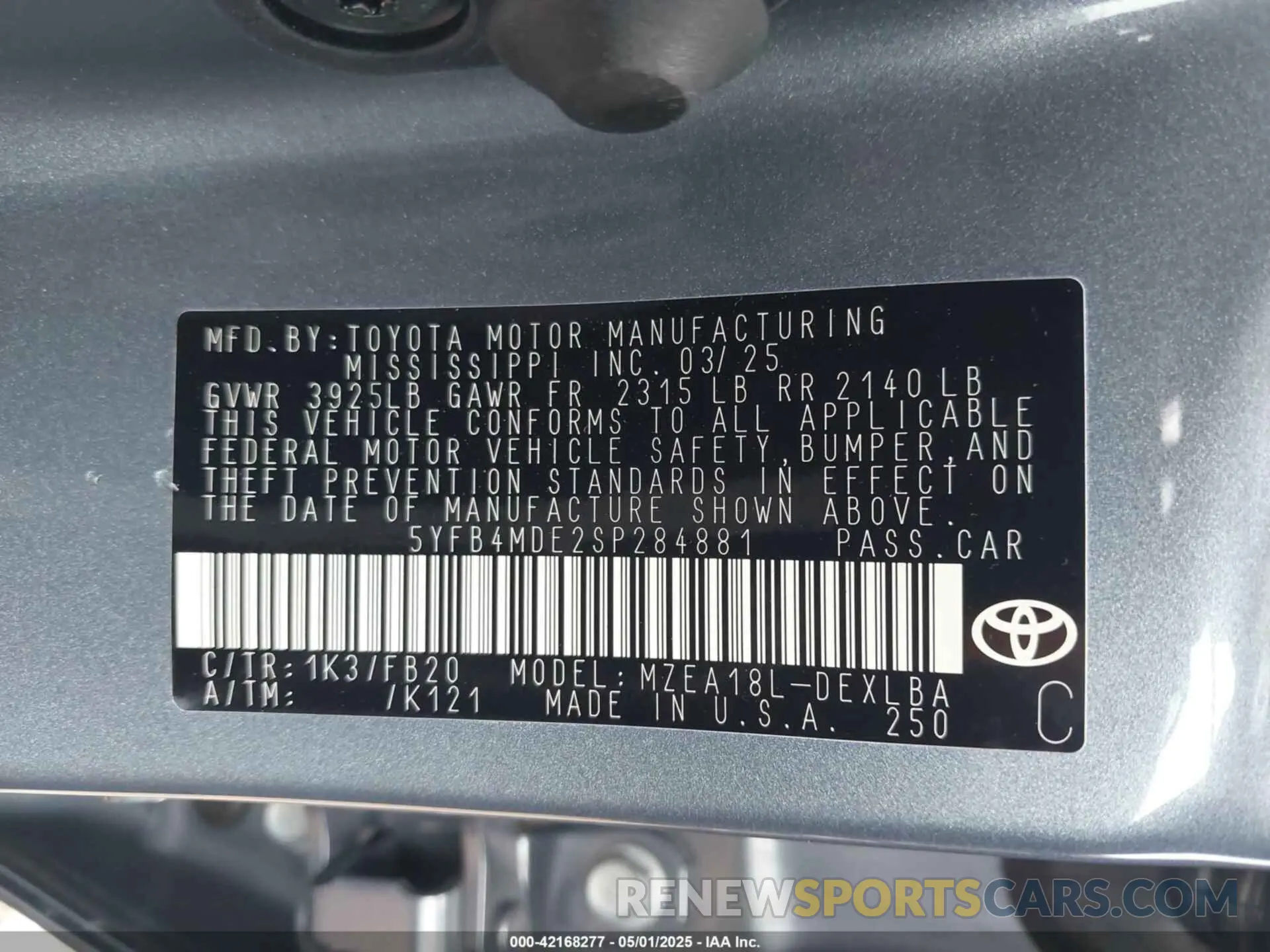 9 Photograph of a damaged car 5YFB4MDE2SP284881 TOYOTA COROLLA 2025