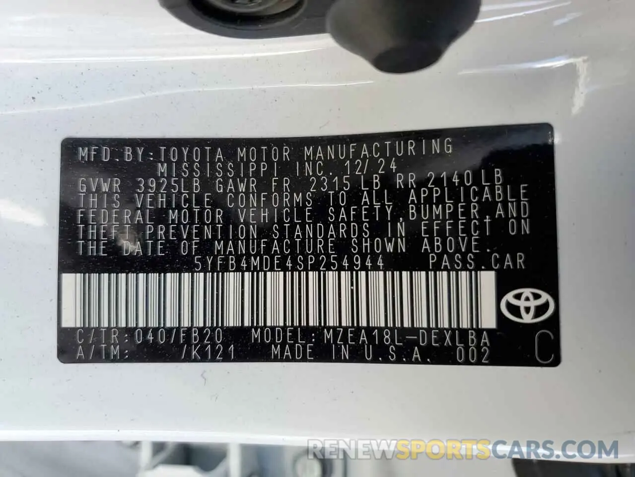 13 Photograph of a damaged car 5YFB4MDE4SP254944 TOYOTA COROLLA 2025