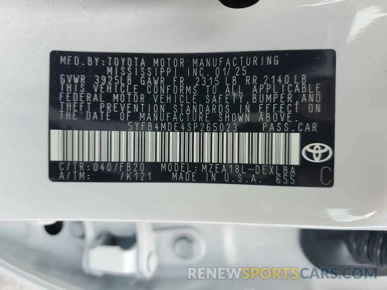 12 Photograph of a damaged car 5YFB4MDE4SP265023 TOYOTA COROLLA 2025
