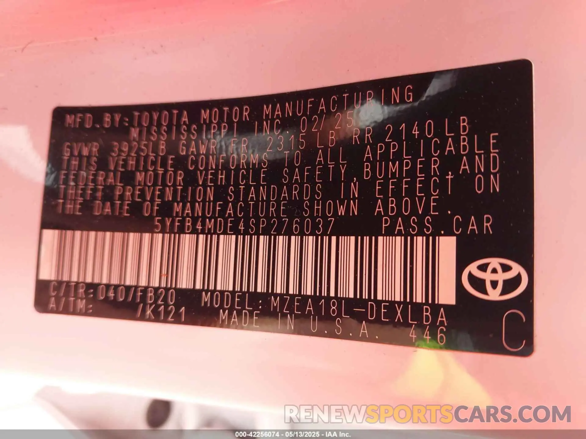 9 Photograph of a damaged car 5YFB4MDE4SP276037 TOYOTA COROLLA 2025