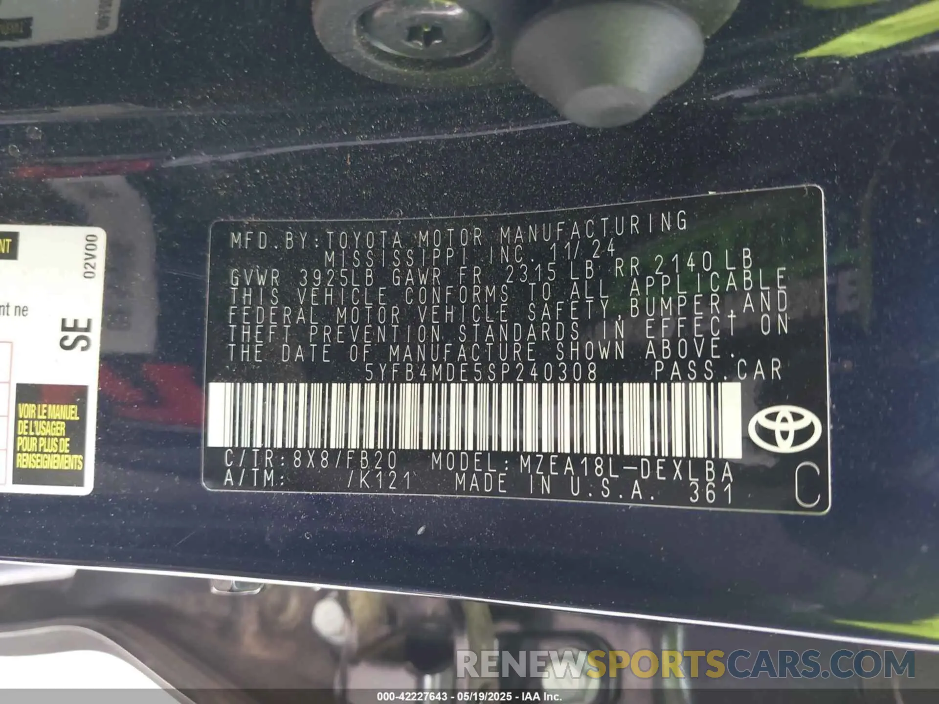 9 Photograph of a damaged car 5YFB4MDE5SP240308 TOYOTA COROLLA 2025