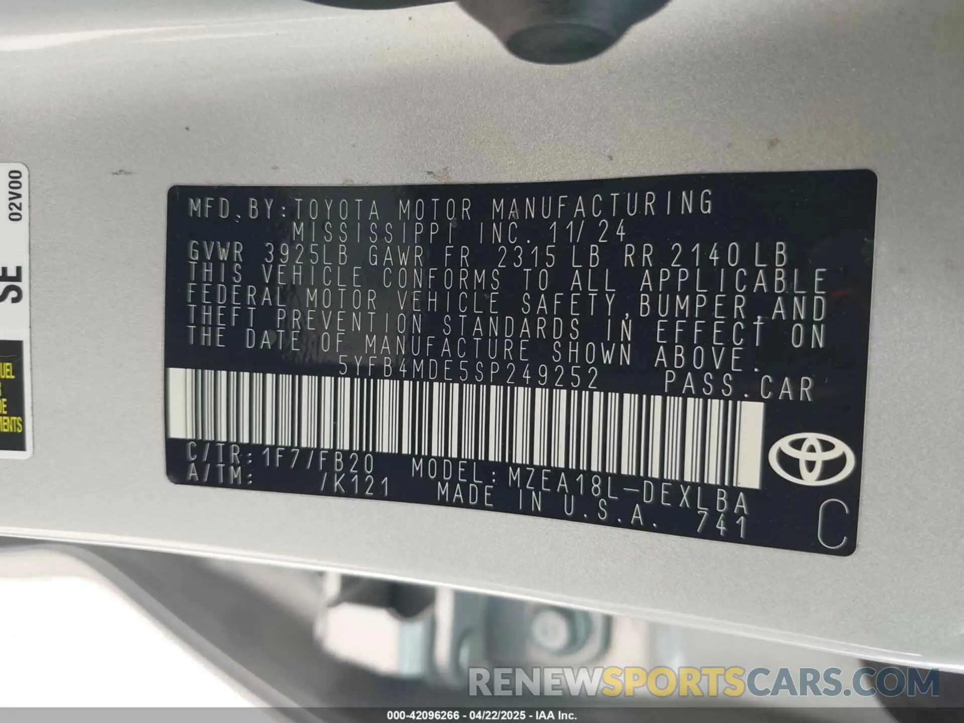9 Photograph of a damaged car 5YFB4MDE5SP249252 TOYOTA COROLLA 2025