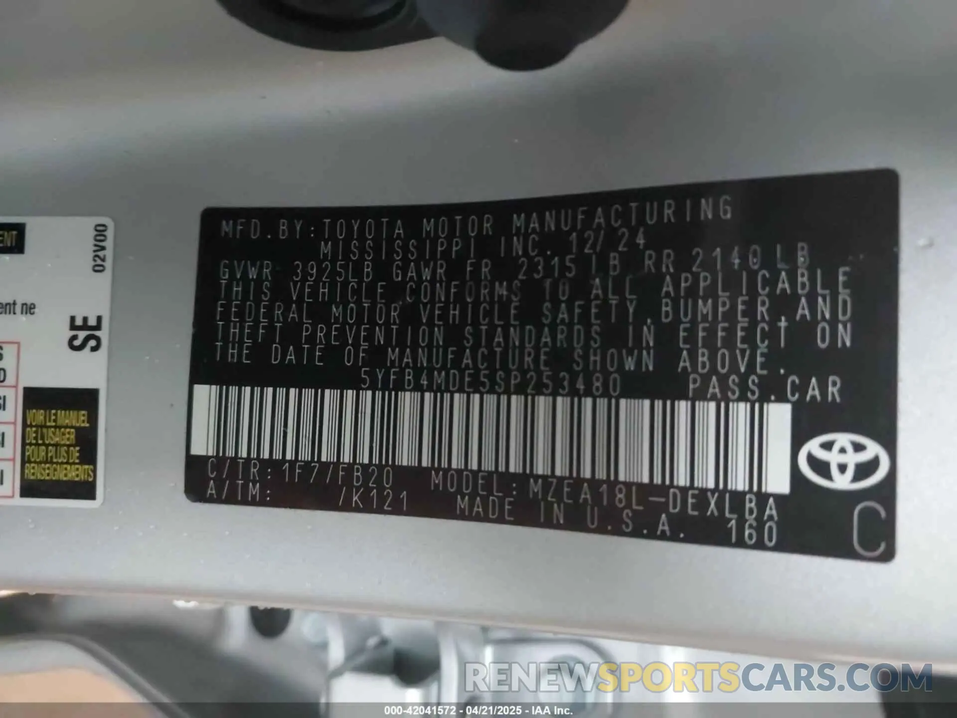 9 Photograph of a damaged car 5YFB4MDE5SP253480 TOYOTA COROLLA 2025