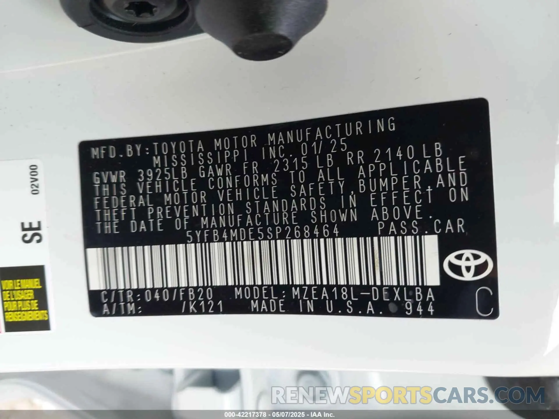 9 Photograph of a damaged car 5YFB4MDE5SP268464 TOYOTA COROLLA 2025