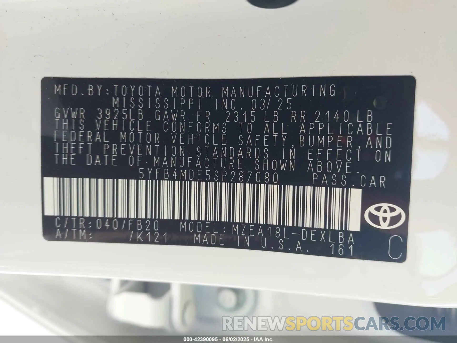 9 Photograph of a damaged car 5YFB4MDE5SP287080 TOYOTA COROLLA 2025