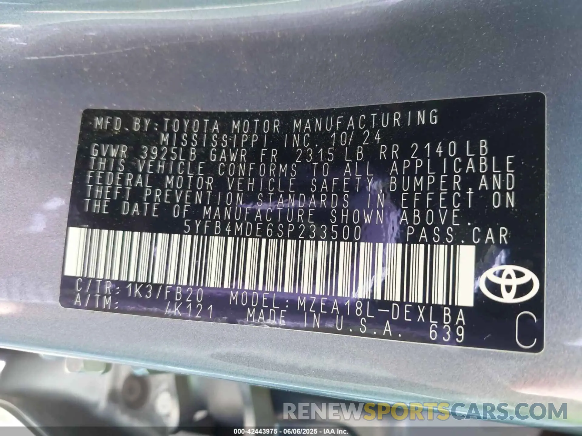 9 Photograph of a damaged car 5YFB4MDE6SP233500 TOYOTA COROLLA 2025