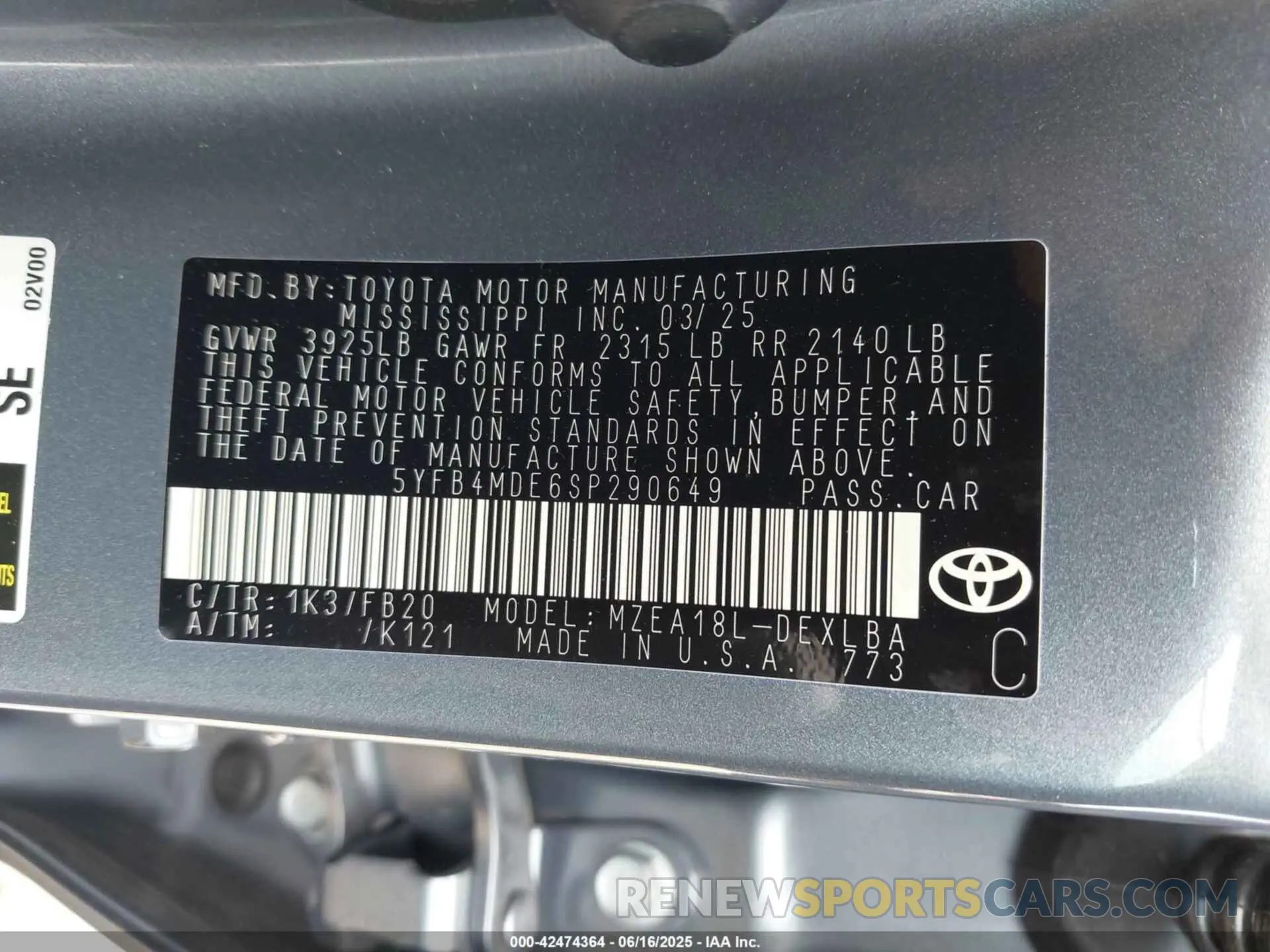 9 Photograph of a damaged car 5YFB4MDE6SP290649 TOYOTA COROLLA 2025