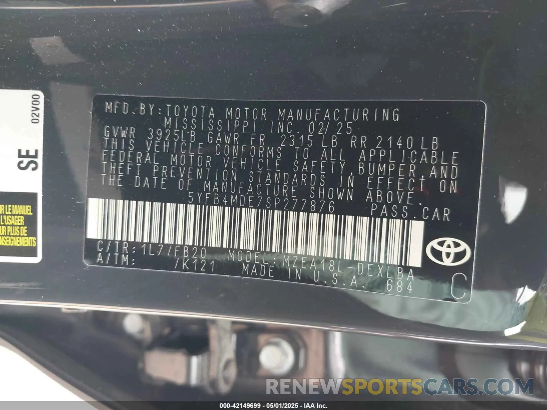 9 Photograph of a damaged car 5YFB4MDE7SP277876 TOYOTA COROLLA 2025