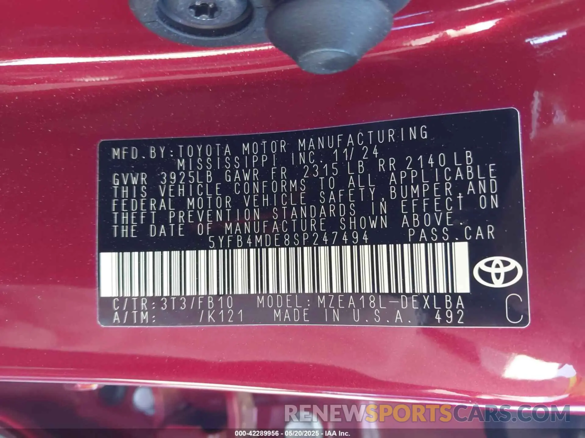 9 Photograph of a damaged car 5YFB4MDE8SP247494 TOYOTA COROLLA 2025