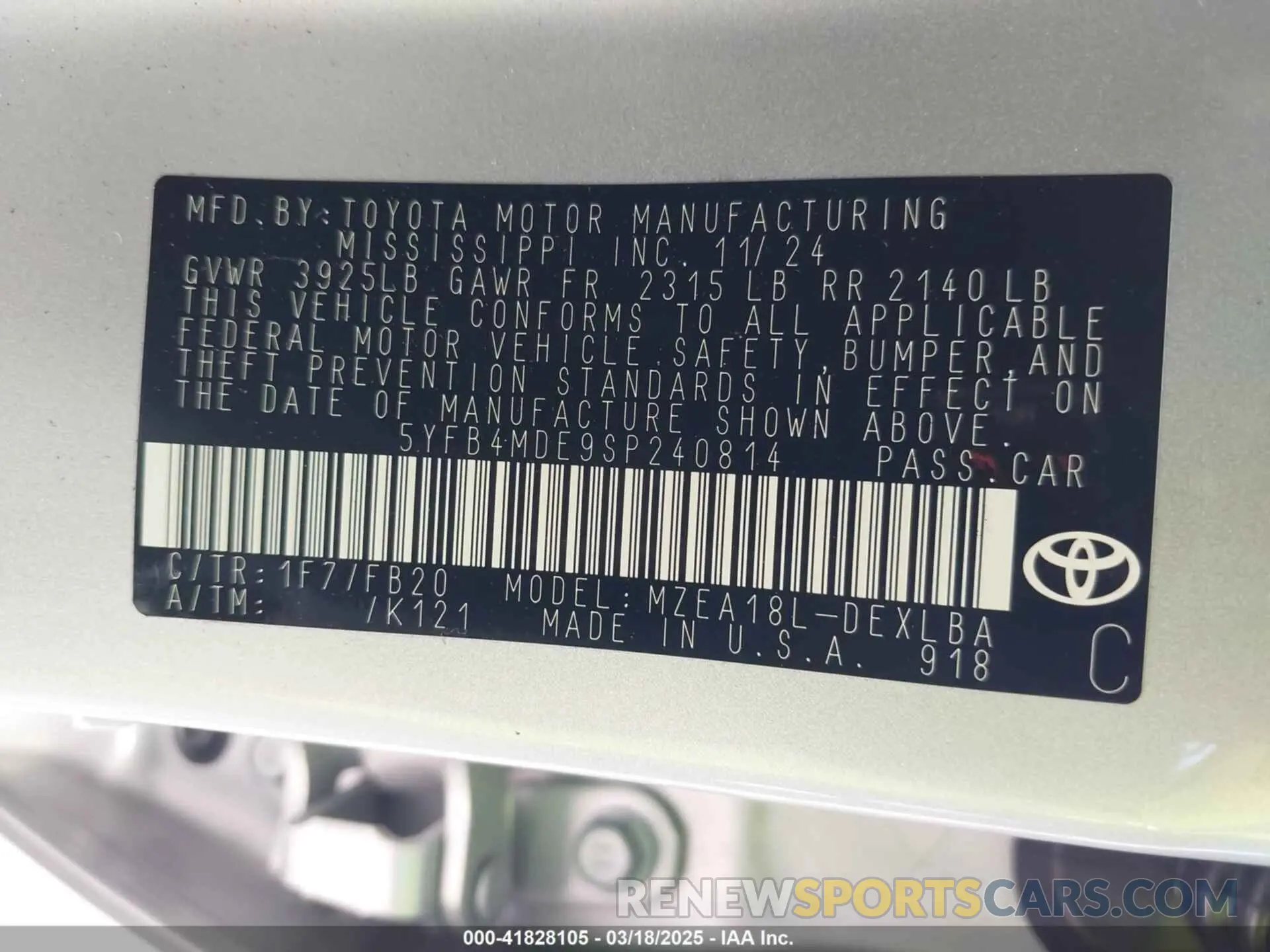 9 Photograph of a damaged car 5YFB4MDE9SP240814 TOYOTA COROLLA 2025