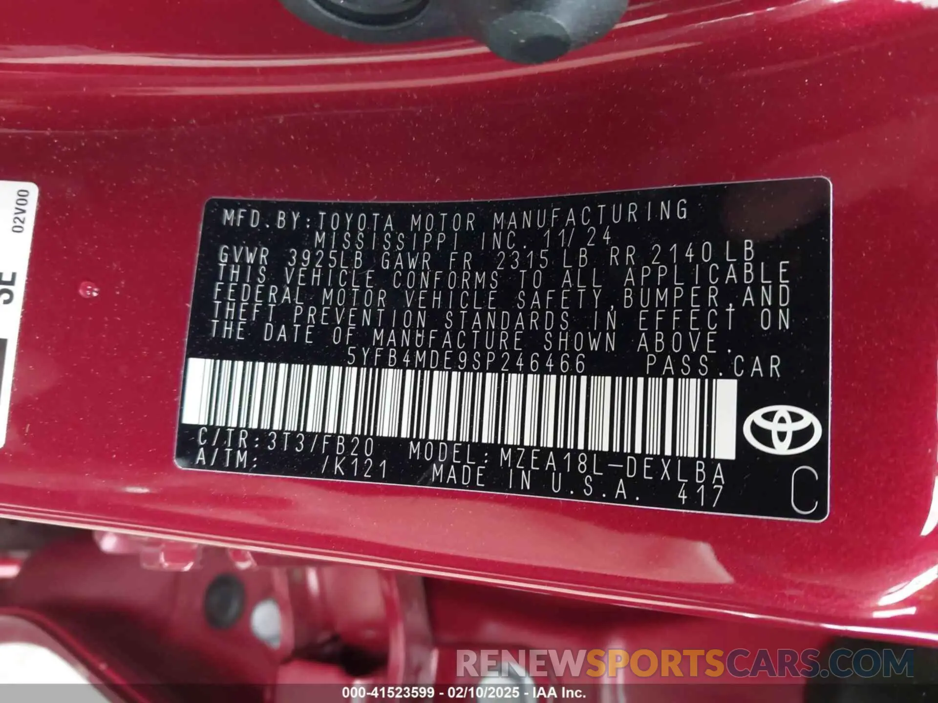 9 Photograph of a damaged car 5YFB4MDE9SP246466 TOYOTA COROLLA 2025