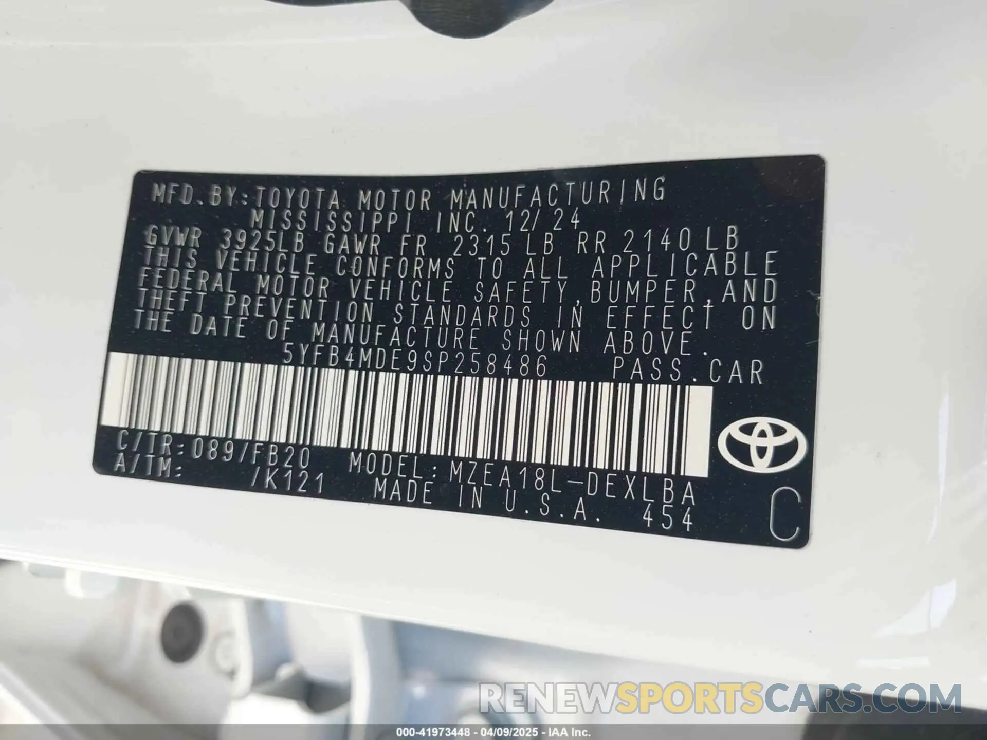 9 Photograph of a damaged car 5YFB4MDE9SP258486 TOYOTA COROLLA 2025