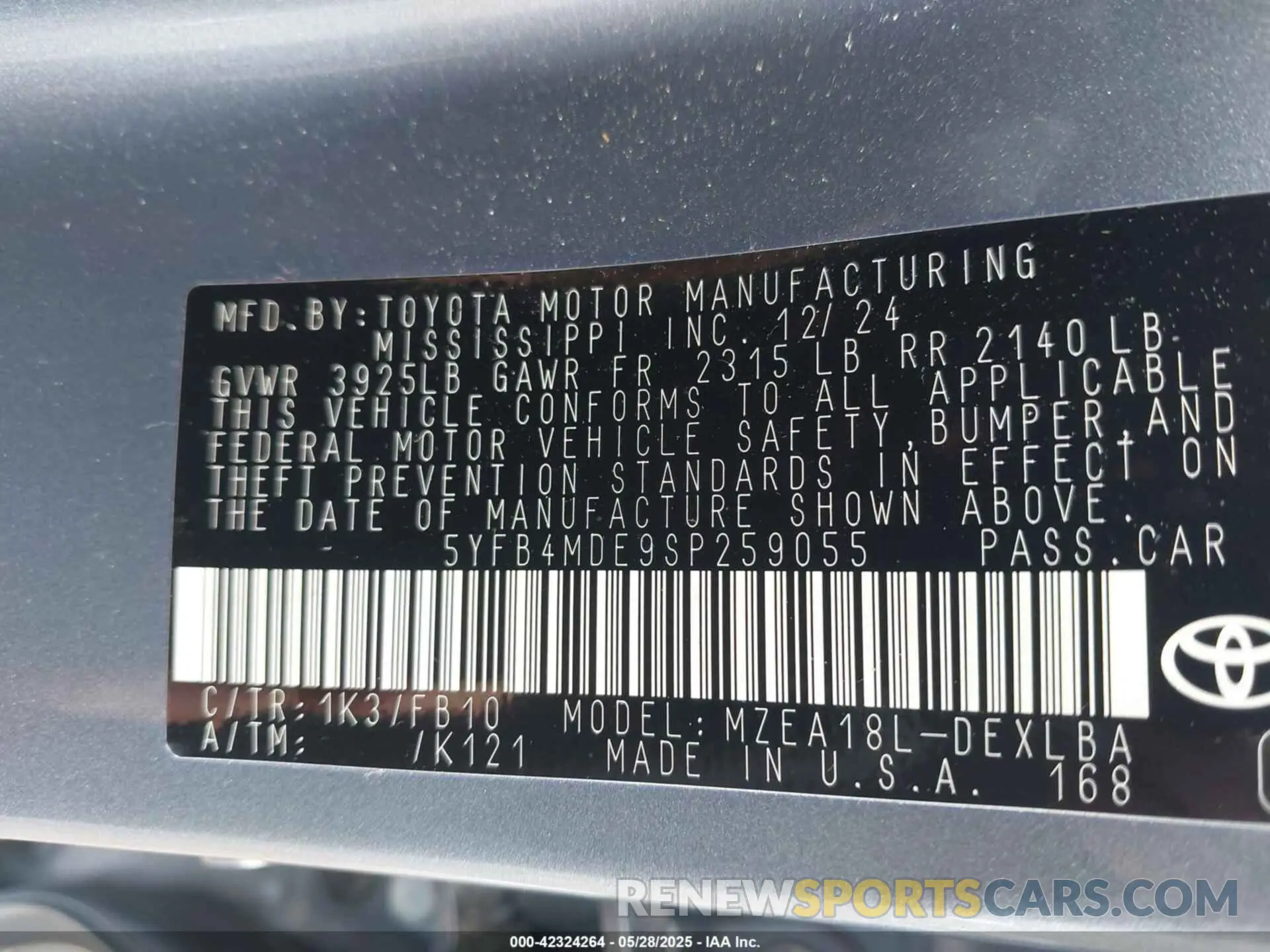 9 Photograph of a damaged car 5YFB4MDE9SP259055 TOYOTA COROLLA 2025