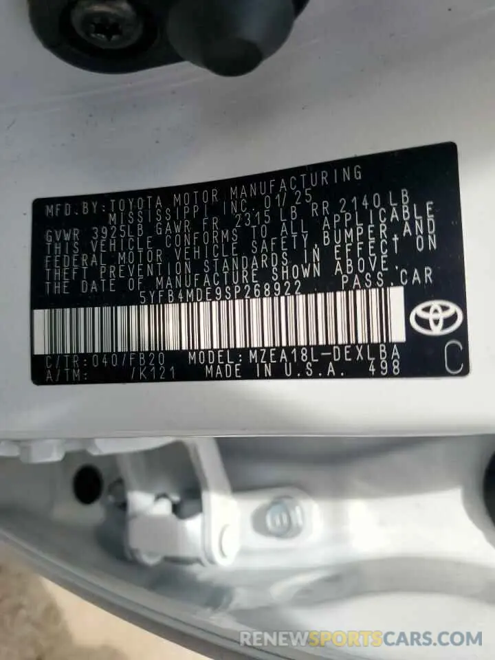12 Photograph of a damaged car 5YFB4MDE9SP268922 TOYOTA COROLLA 2025