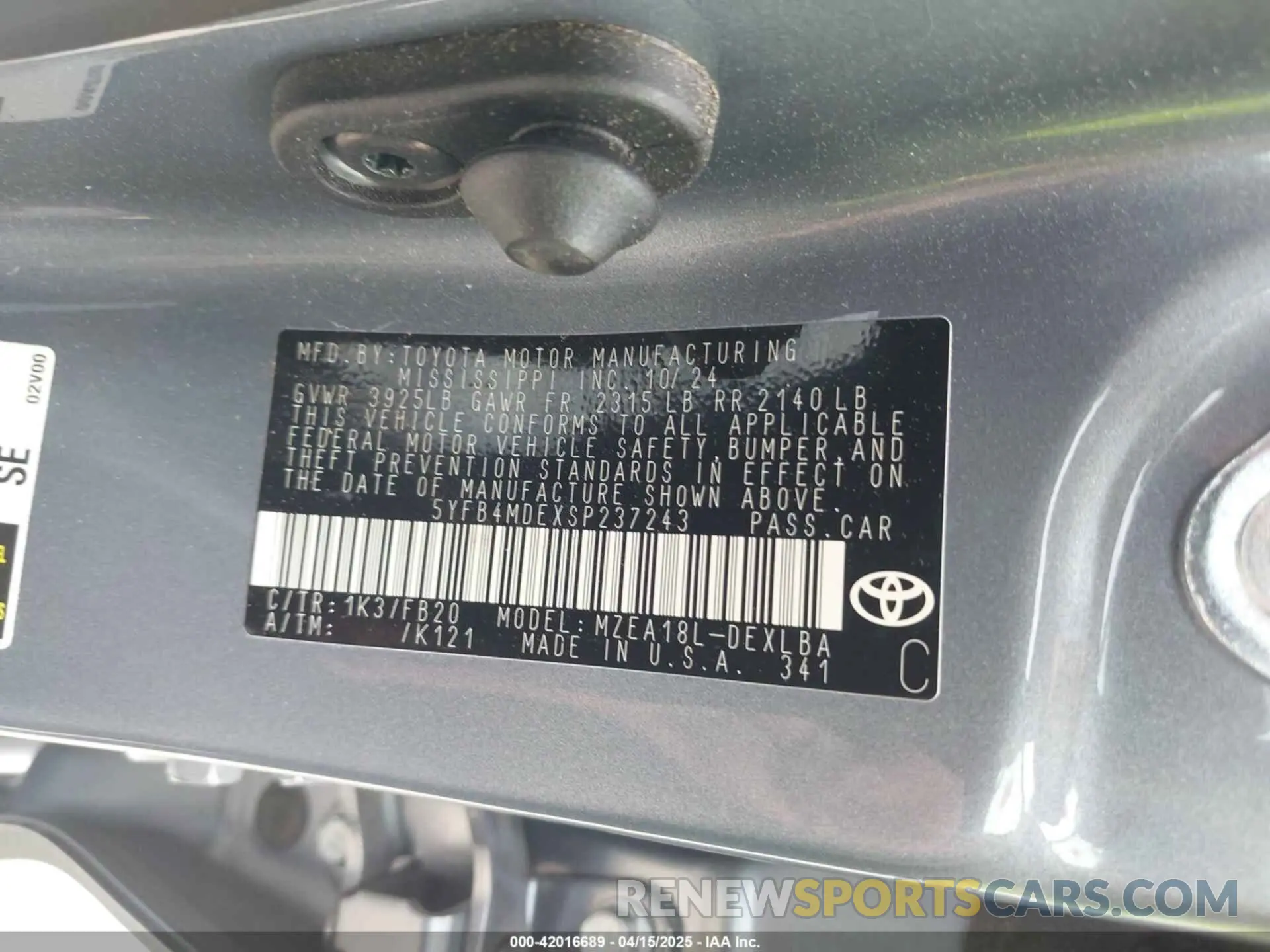 9 Photograph of a damaged car 5YFB4MDEXSP237243 TOYOTA COROLLA 2025