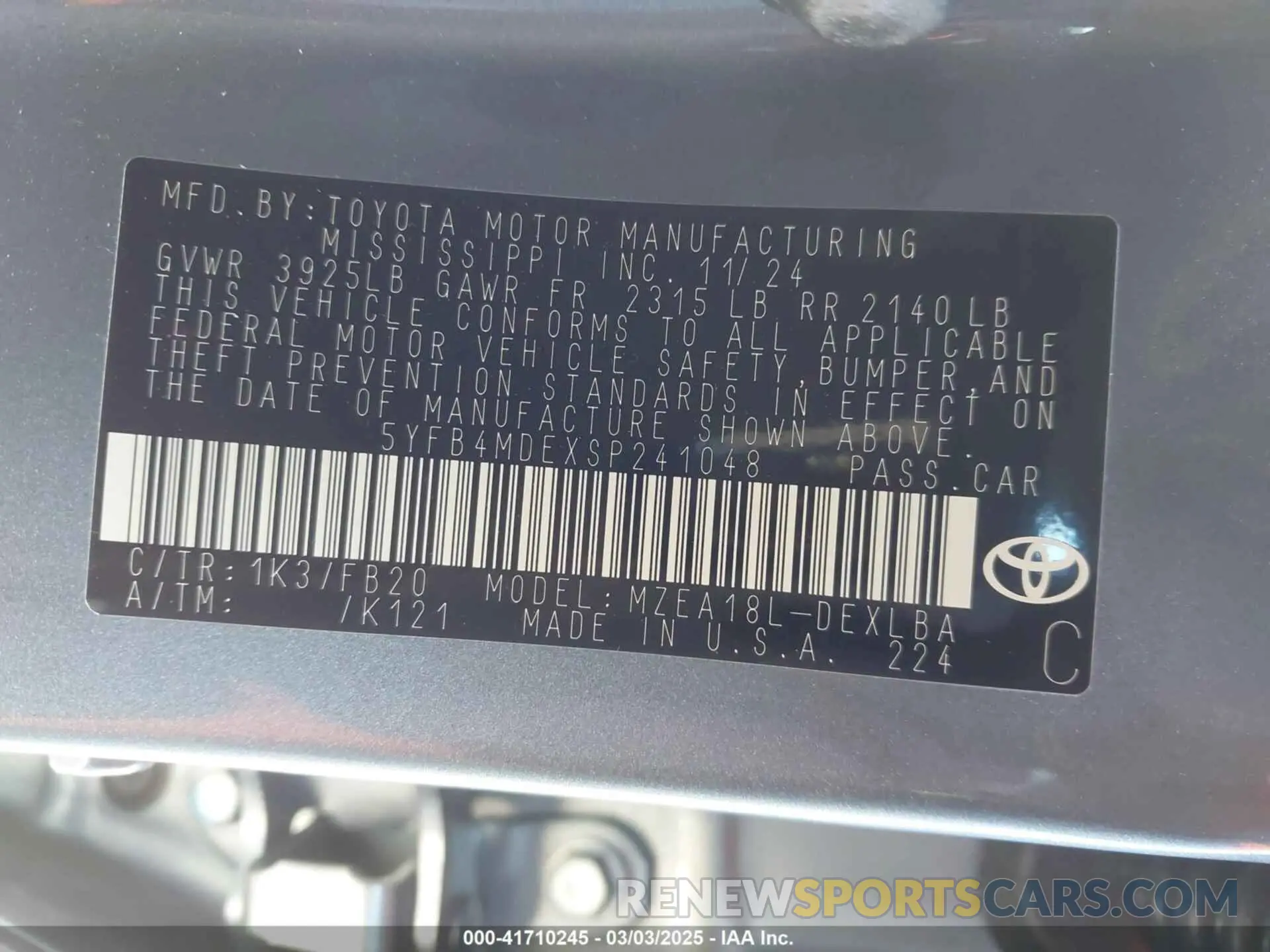 9 Photograph of a damaged car 5YFB4MDEXSP241048 TOYOTA COROLLA 2025