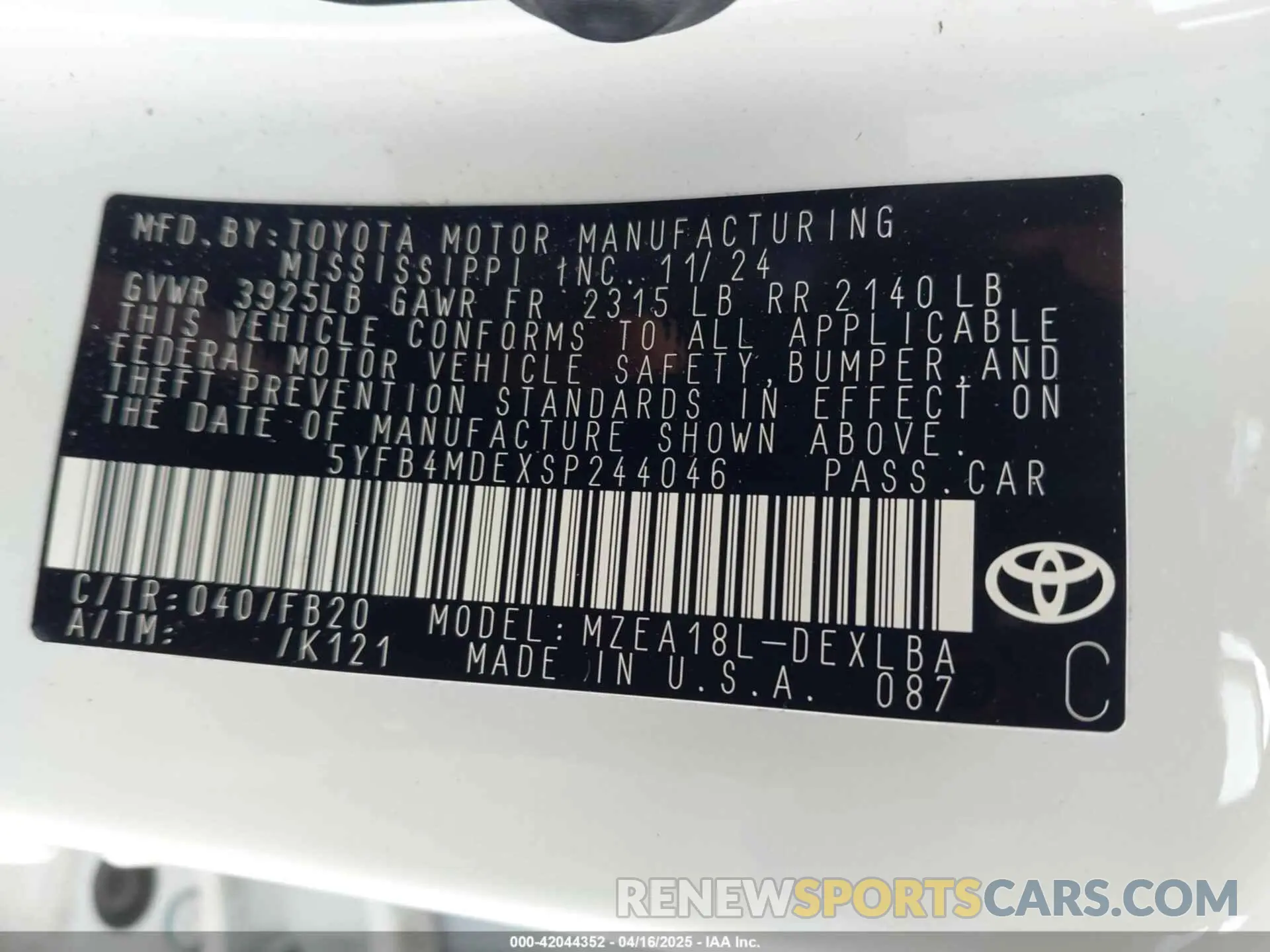 9 Photograph of a damaged car 5YFB4MDEXSP244046 TOYOTA COROLLA 2025
