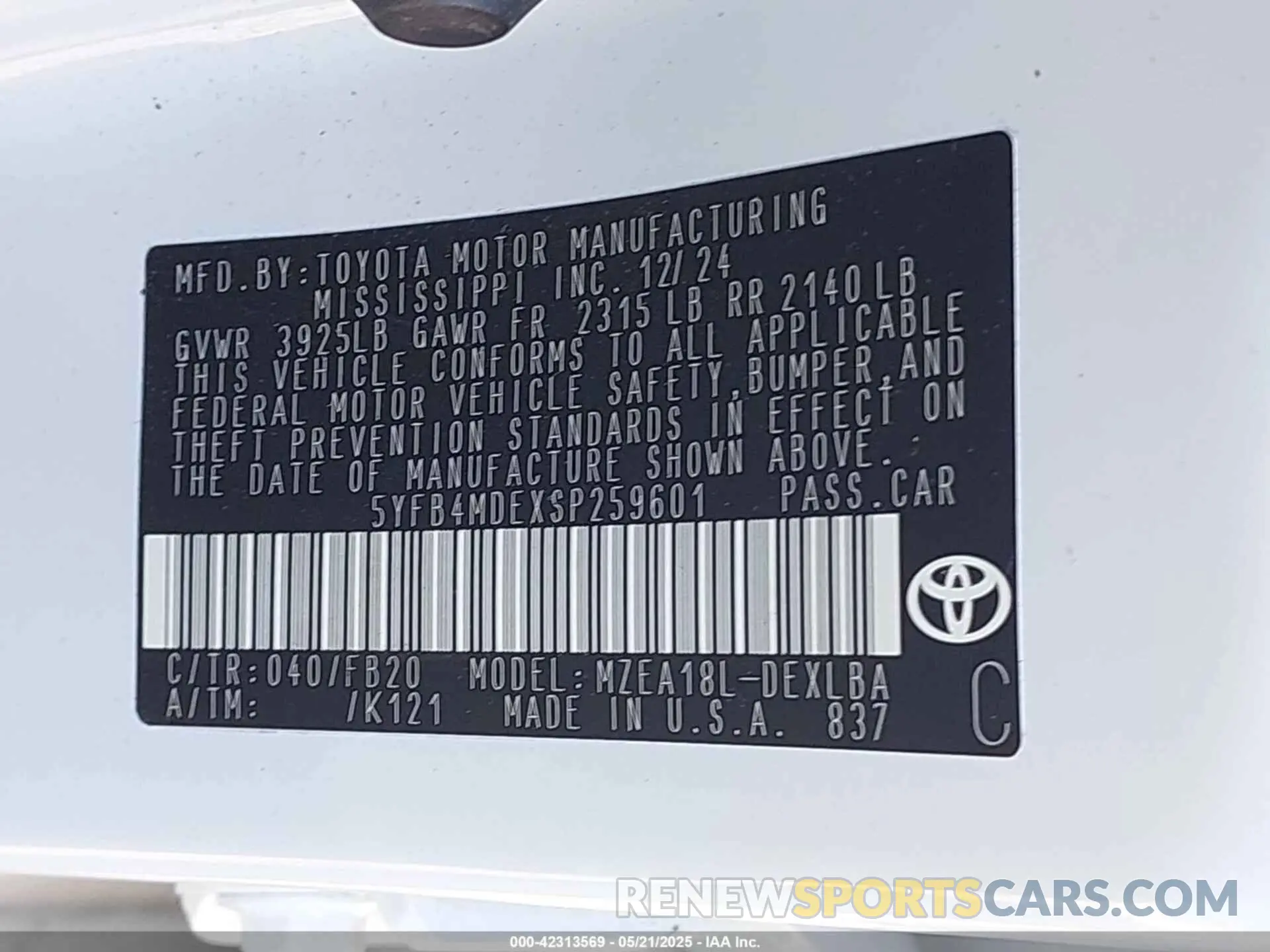 9 Photograph of a damaged car 5YFB4MDEXSP259601 TOYOTA COROLLA 2025