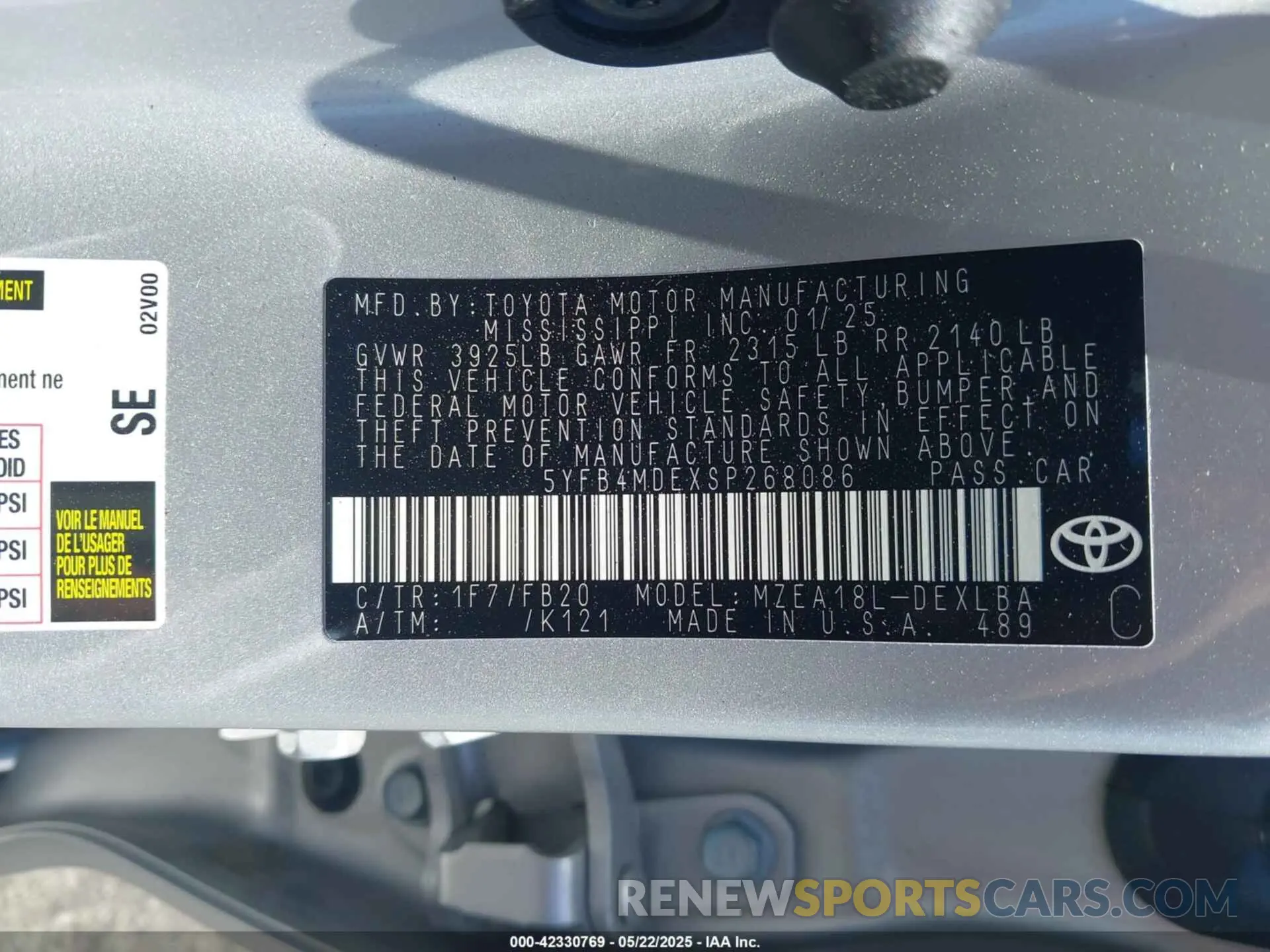 9 Photograph of a damaged car 5YFB4MDEXSP268086 TOYOTA COROLLA 2025