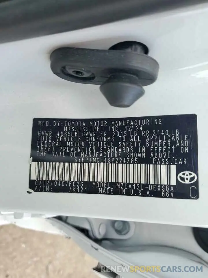 14 Photograph of a damaged car 5YFP4MCE4SP224785 TOYOTA COROLLA 2025