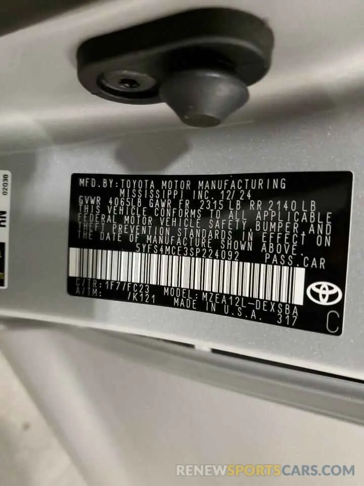 12 Photograph of a damaged car 5YFS4MCE3SP224092 TOYOTA COROLLA 2025