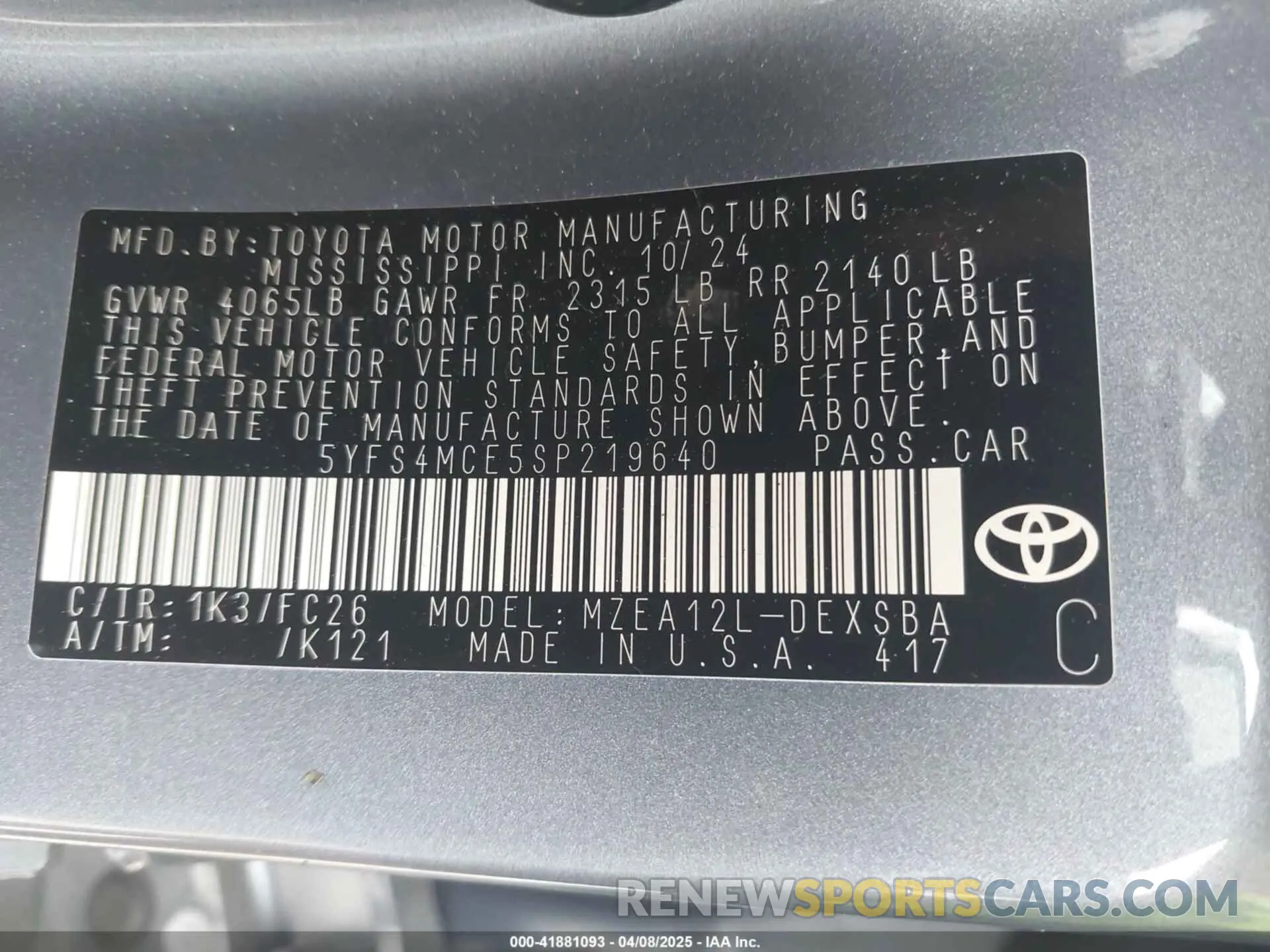 9 Photograph of a damaged car 5YFS4MCE5SP219640 TOYOTA COROLLA 2025