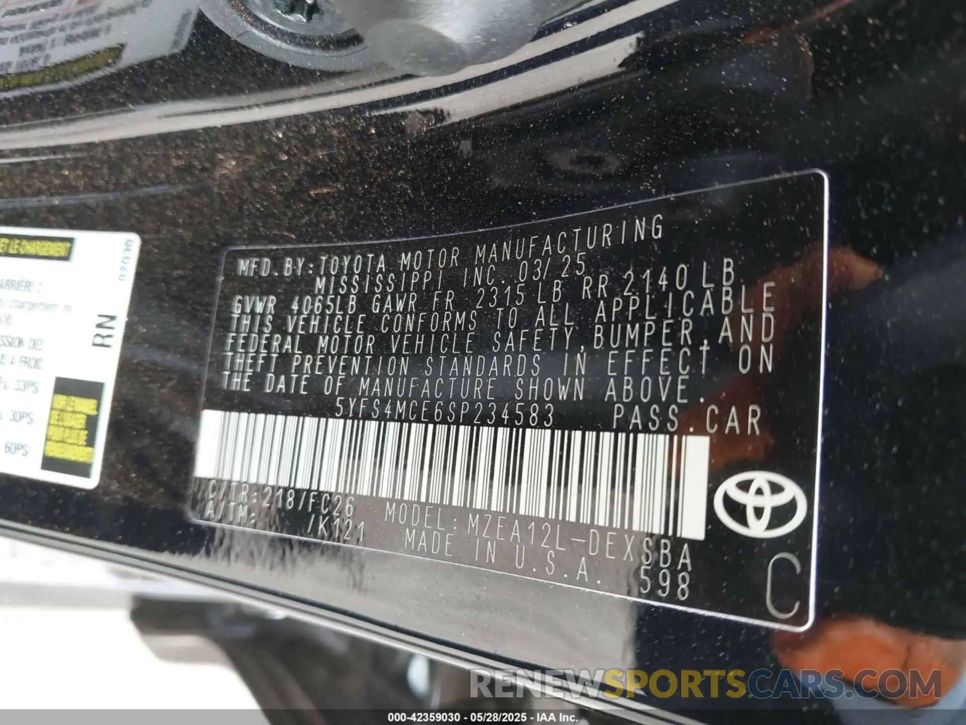 9 Photograph of a damaged car 5YFS4MCE6SP234583 TOYOTA COROLLA 2025