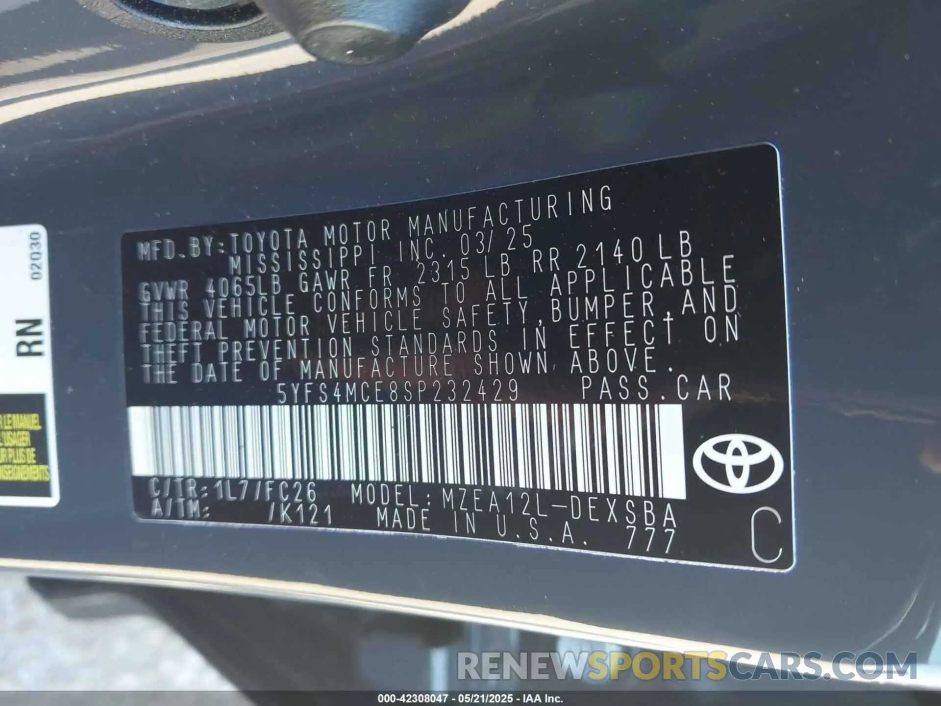 9 Photograph of a damaged car 5YFS4MCE8SP232429 TOYOTA COROLLA 2025