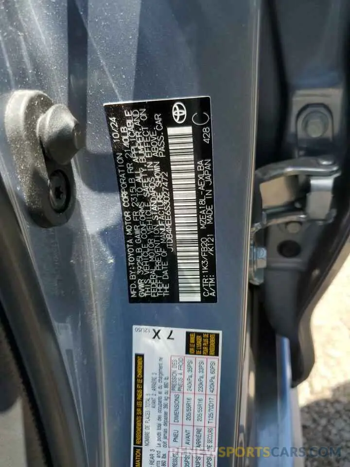 13 Photograph of a damaged car JTDB4MEE6S3027472 TOYOTA COROLLA 2025