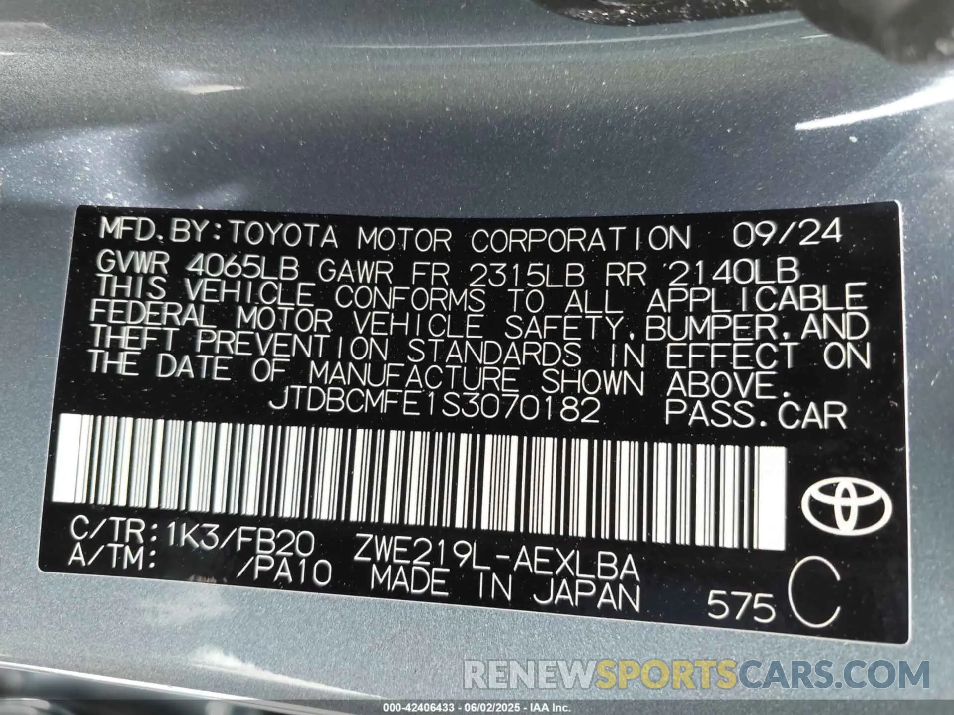 9 Photograph of a damaged car JTDBCMFE1S3070182 TOYOTA COROLLA 2025
